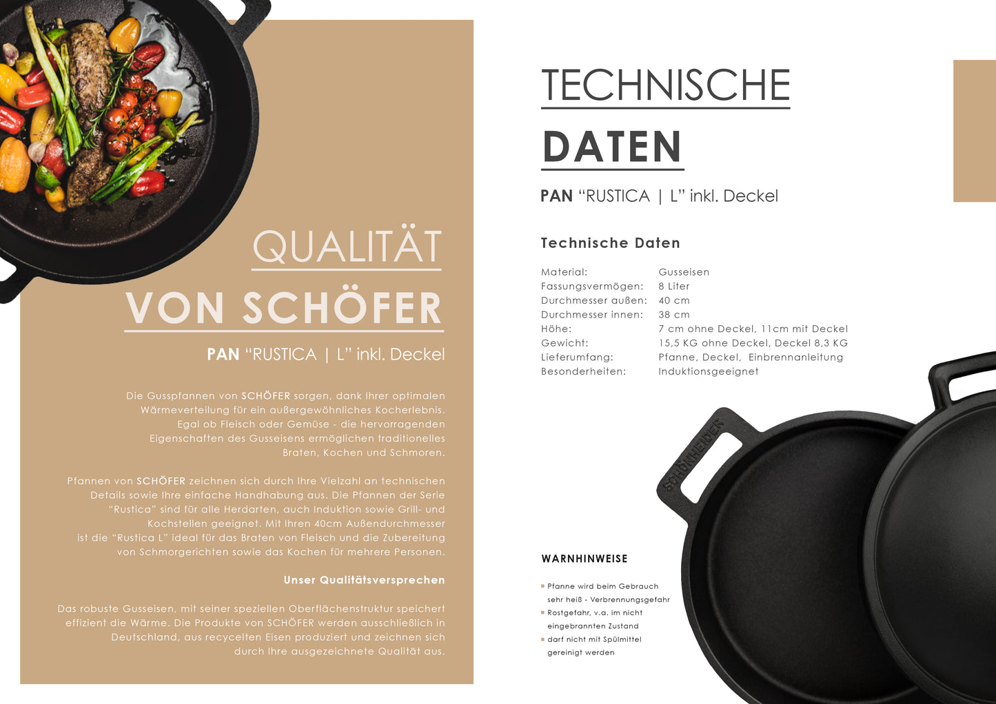 “RUSTICA L” Gusspfanne 40cm | mit Deckel